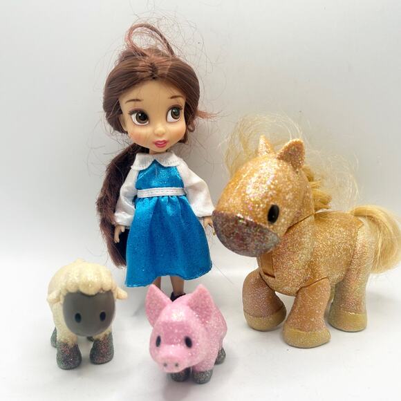 Disney Animators' Collection Mini Doll Play Set Belle And Animal Friends Glitter - Picture 1 of 9